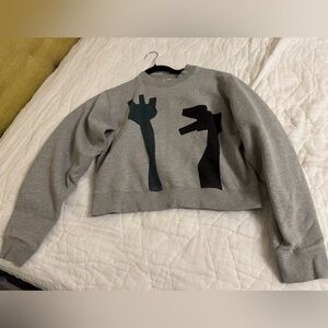 Gray Crewneck Sweater with Black Design